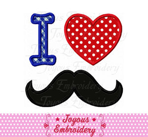 I Love Mustache Applique Machine Embroidery Design NO:2338