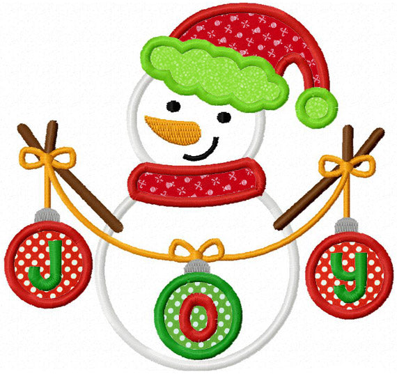 Christmas JOY Snowman Applique Machine Embroidery Design NO:1248