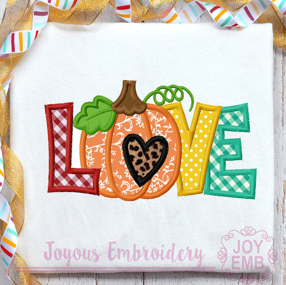 Love Thanksgiving Pumpkin Applique Machine Embroidery Design