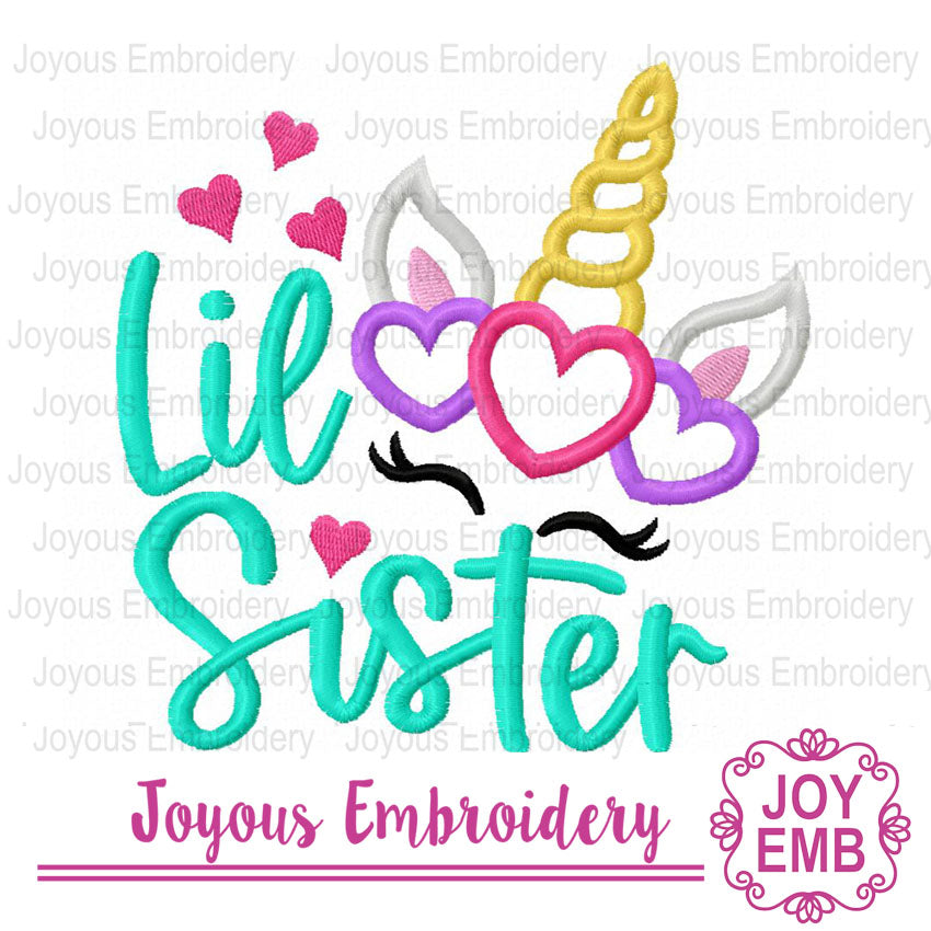 Little Sister Unicorn Applique Machine Embroidery Design NO:3486