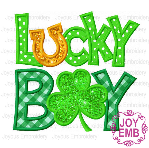 St.Patrick's Day Lucky Boy Clover Applique Machine Embroidery Design NO:2684