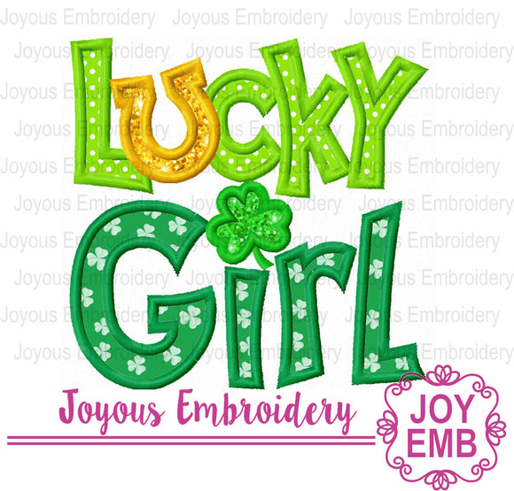 St.Patrick's Day Lucky Girl Clover Applique Machine Embroidery Design NO:2694