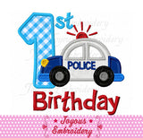 My 1st Birthday Police car Applique Machine Embroidery Design NO:2018