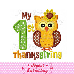 My 1st Thanksgiving Owl For Girl Applique Embroidery Design NO:1582