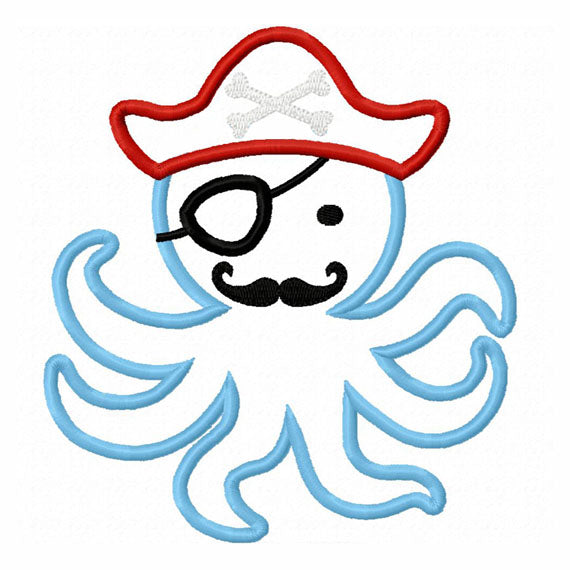 Instant Download Octopus Pirate Applique Embroidery Design,Octopus applique,Pirate applique,Birthday Boys applique design NO:1323