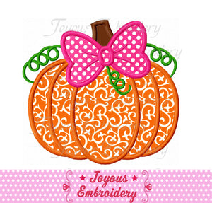 Thanksgiving Pumpkin With Bow Applique Embroidery Design NO:1817