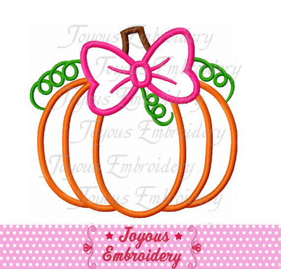 Thanksgiving Pumpkin With Bow Applique Embroidery Design NO:1817