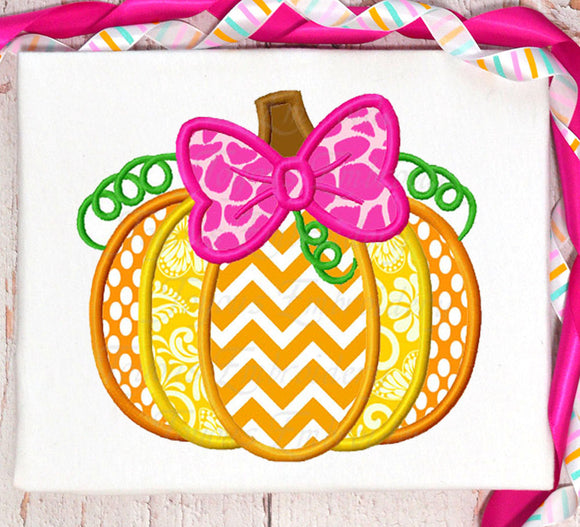Thanksgiving Pumpkin With Bow Applique Embroidery Design NO:2634