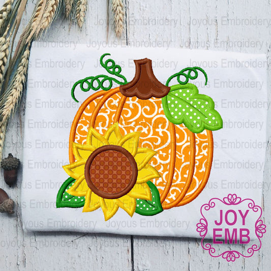 Thanksgiving Pumpkin Sunflower Applique Machine Embroidery Design NO:2692