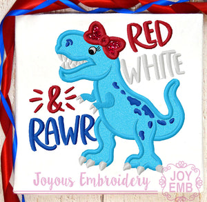 4th Of July Dinosaur Applique Machine Embroidery