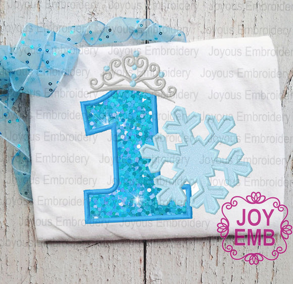 First Birthday Snowflake Number 1 Applique Machine Embroidery Design NO:2480
