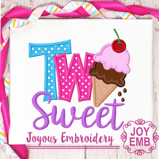 Sweet Two Icecream Birthday Applique Machine embroidery  NO:3009