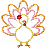 Thanksgiving Girl Turkey Applique Machine Embroidery Design NO:1232