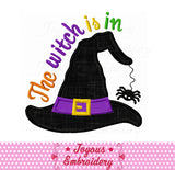 Halloween The Witch is in Hat Applique Machine Embroidery Design NO:1830