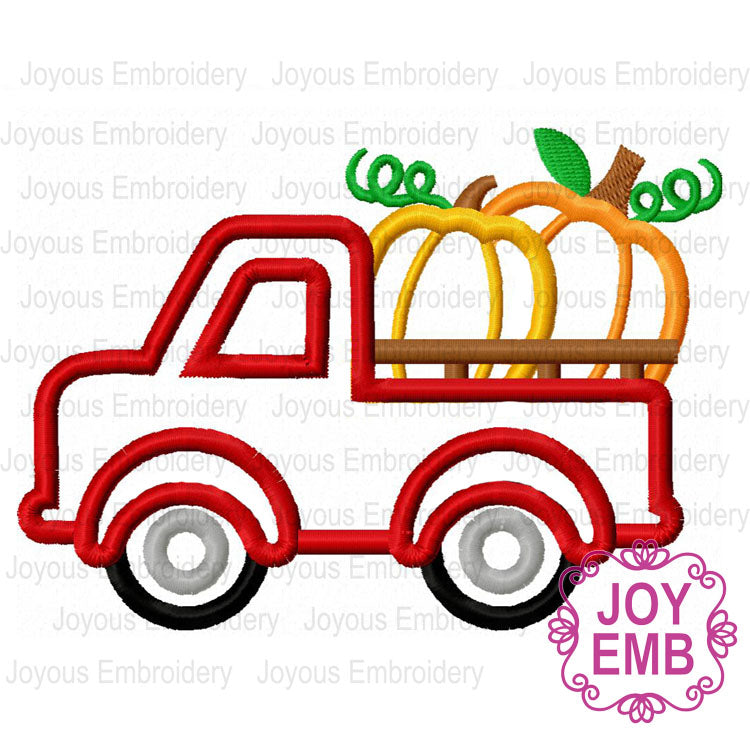 Thanksgiving Pumpkins Truck Applique Machine Embroidery Design NO:2695