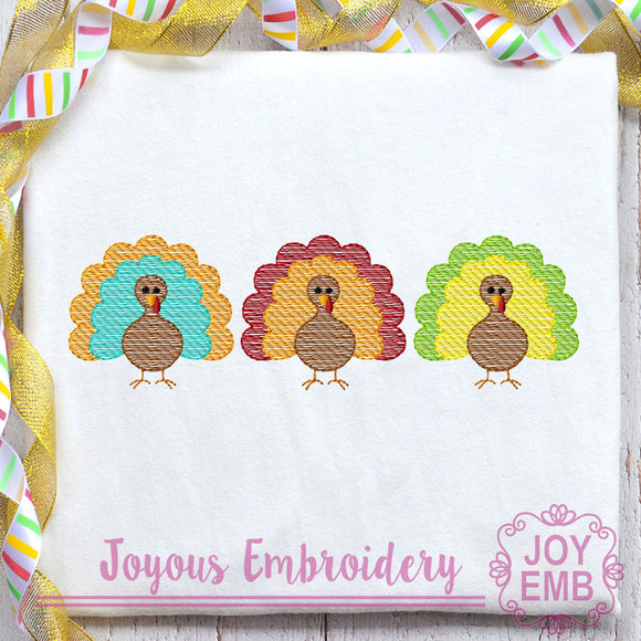 Thanksgiving Turkey Sketch Stitch Embroidery Design