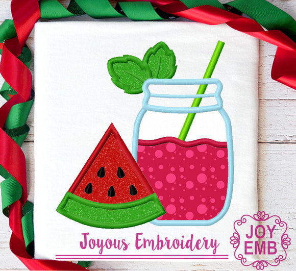 Watermelon Jar Applique ,Watermelon Applique,Sweet summer time applique,Machine embroidery file NO:3016
