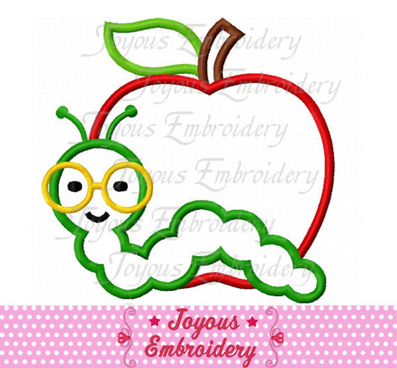 Back To School Worm Applique Machine Embroidery Design