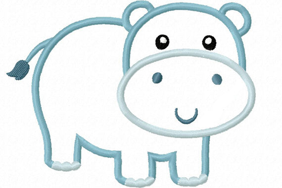 Instant Download Hippo Applique Machine Embroidery Design NO:1222